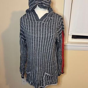 Women’s grey/red striped sleeve g9c united knitwear hoodie / pockets XS